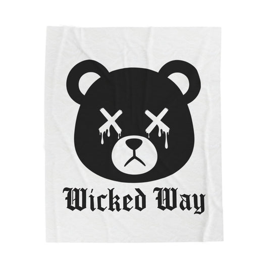 White "Wicked Way" Dead Bear Head Velveteen Plush Blanket
