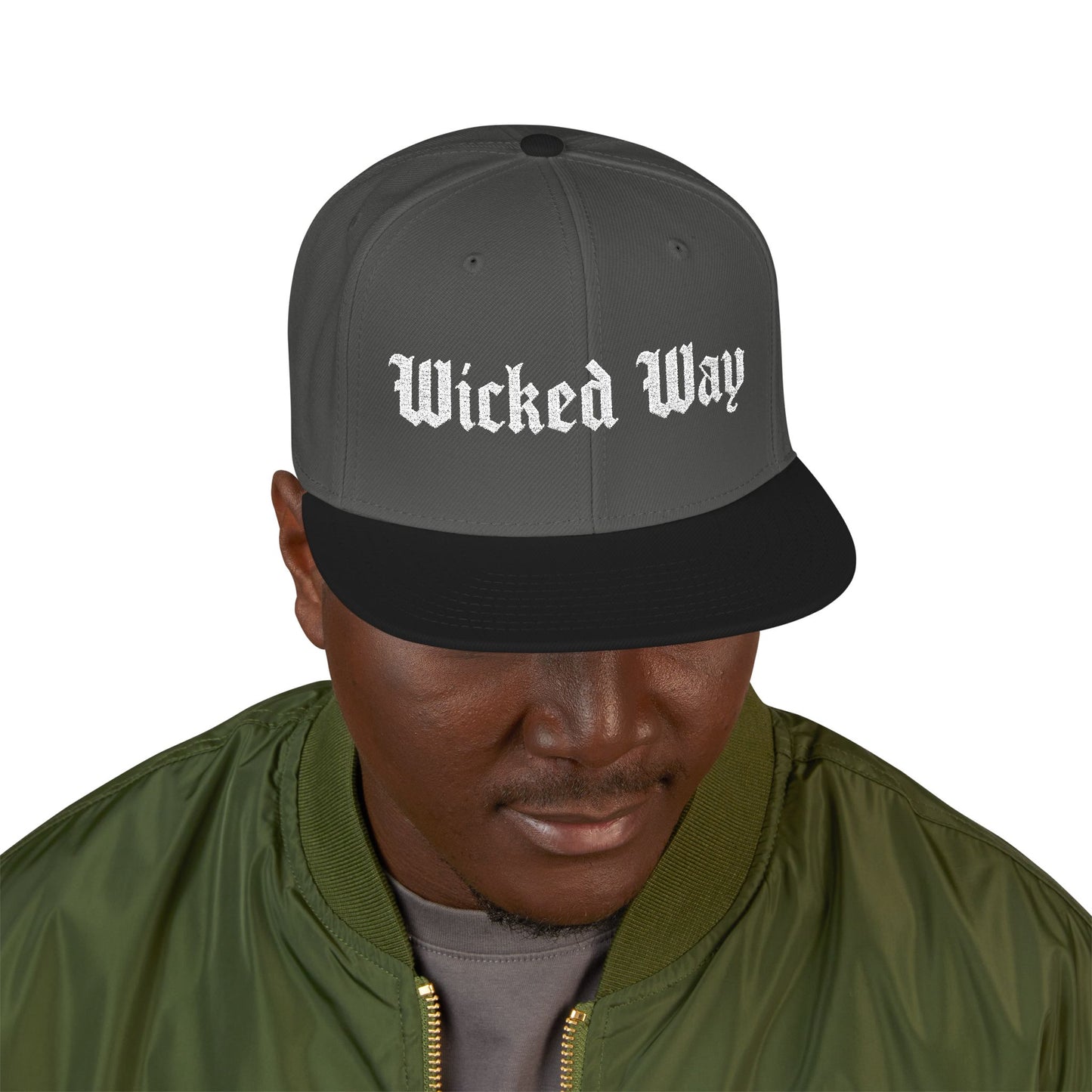 Base "Wicked Way" White Gothic Script Snapback