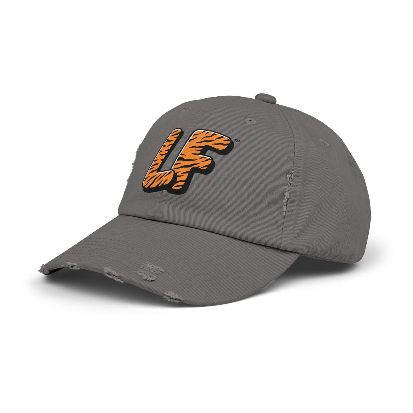 Unisex Distressed Cap with Tiger Print 'LF' Logo - Trendy Casual Hat