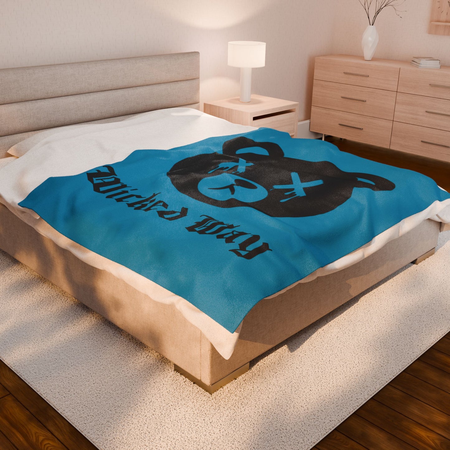 Teal "Wicked Way" Dead Bear Head Velveteen Plush Blanket