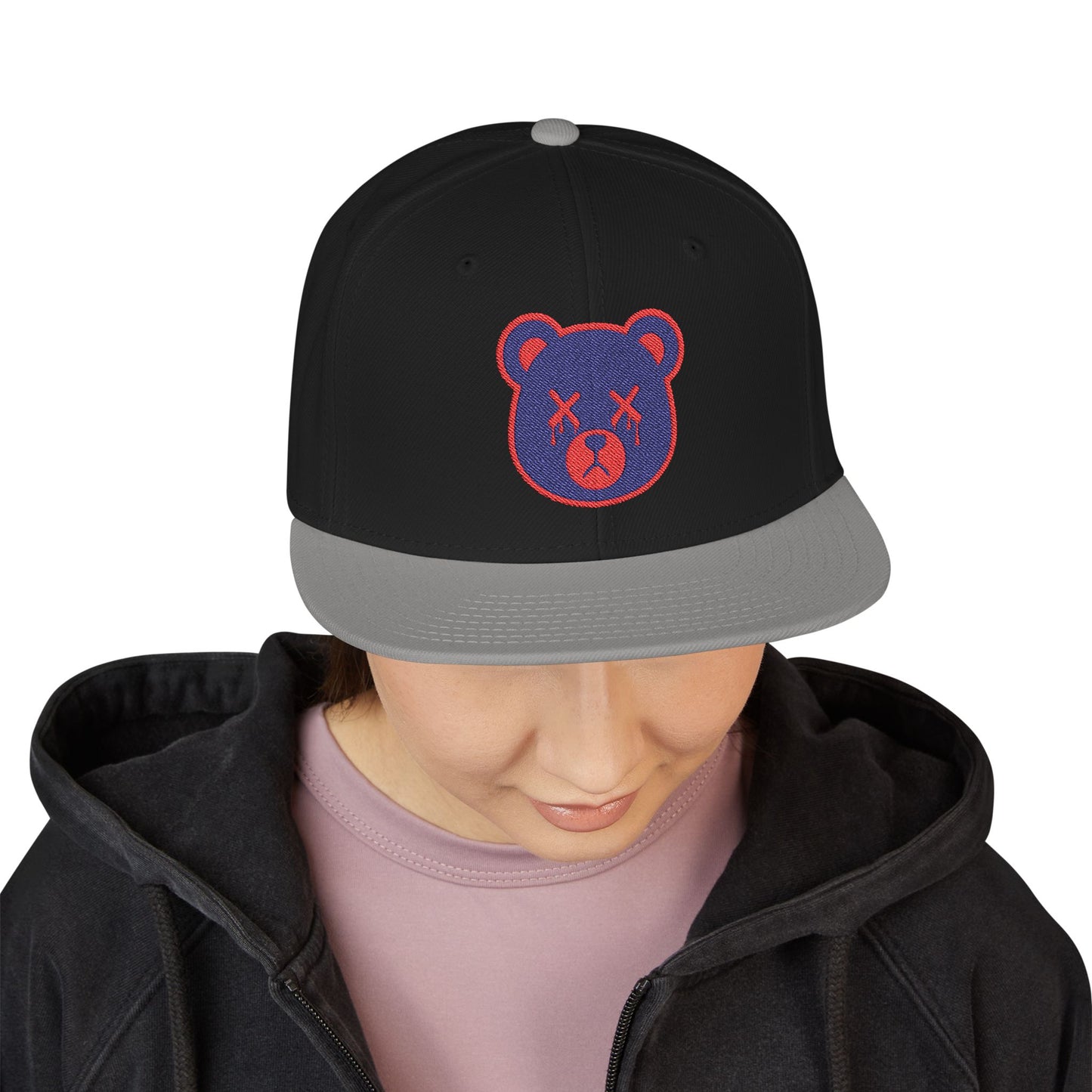 "Wicked Way" Deady Bear Head Blue & Red Snapback