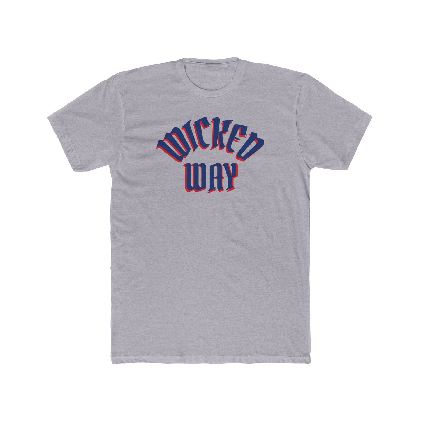 "Wicked Way" Deady Bear Front Script Back Bear Red & Blue Graphic Cotton Crew Tee