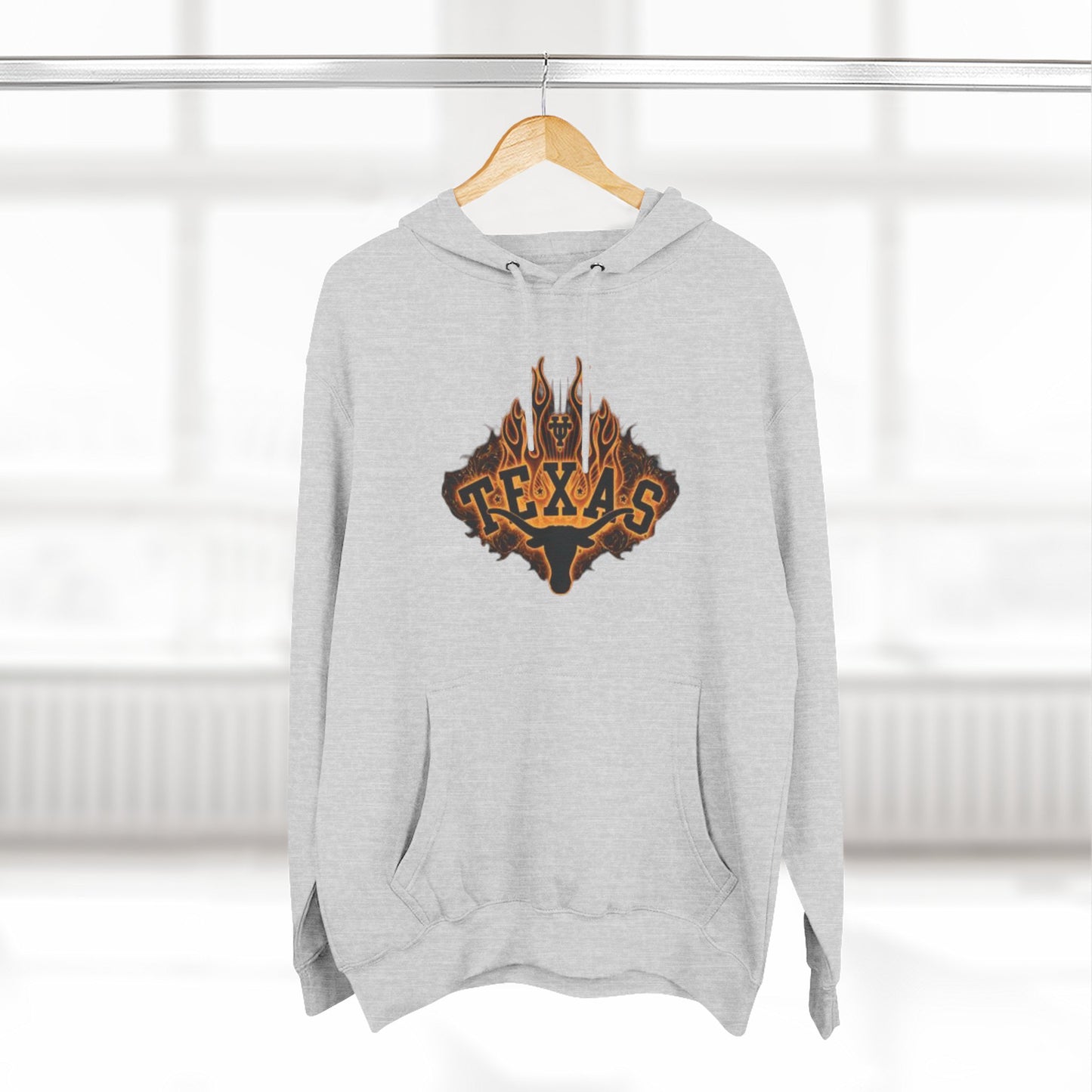 'Texas Firey Longhorn' Three-Panel Fleece Hoodie