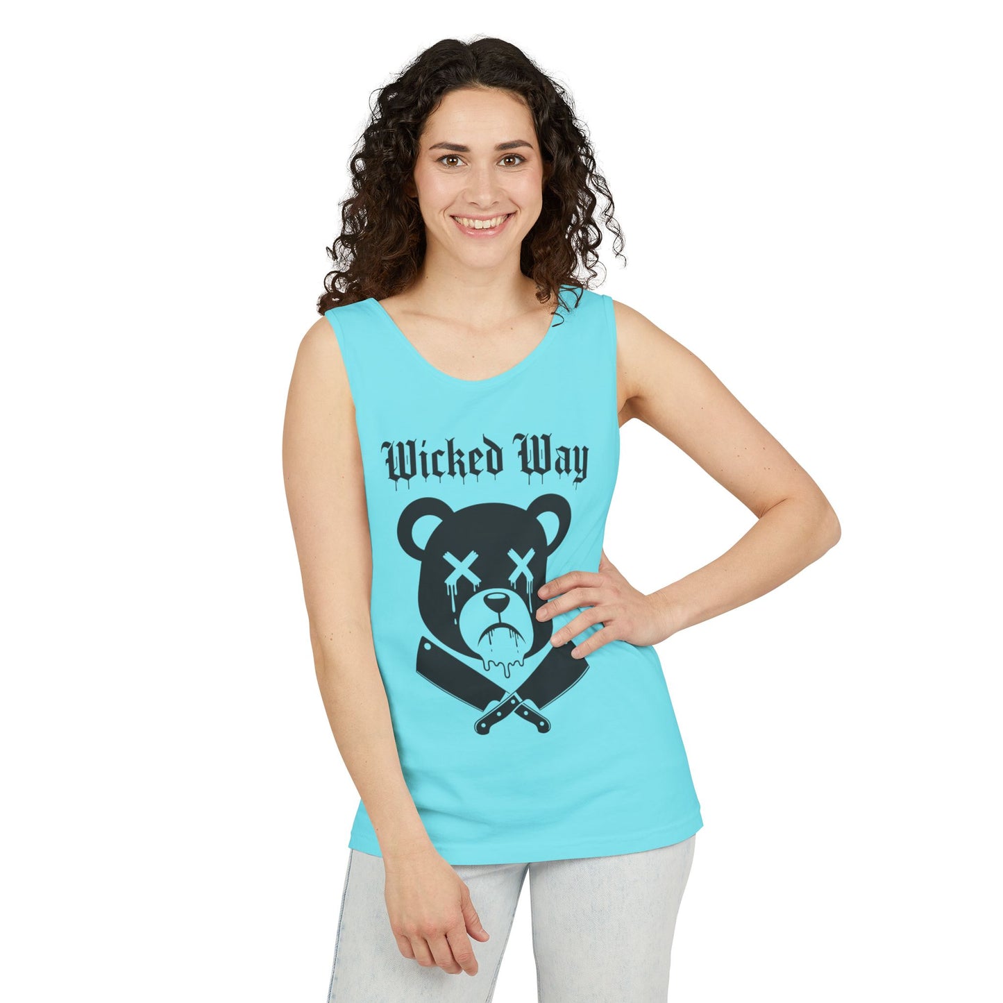 Limited Edition "Wicked Way" Drippy Bear Head Double Butcher Knife Tank Top