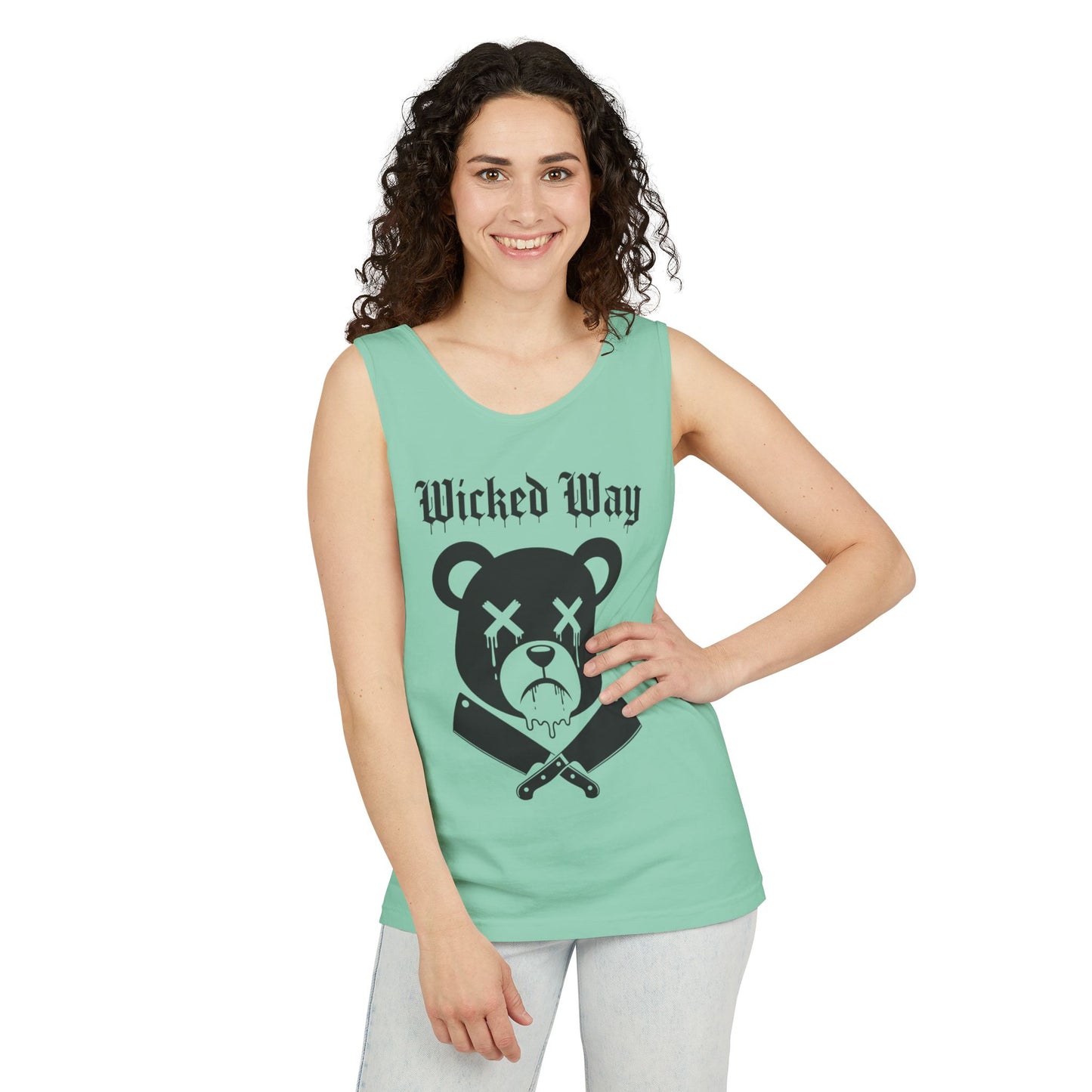 Limited Edition "Wicked Way" Drippy Bear Head Double Butcher Knife Tank Top