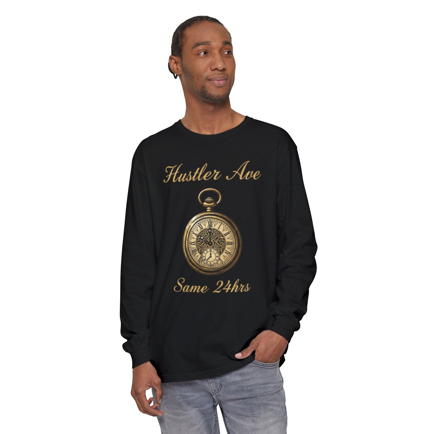 "Hustler Ave" Same 24Hrs Pocket Watch Long Sleeve Tee