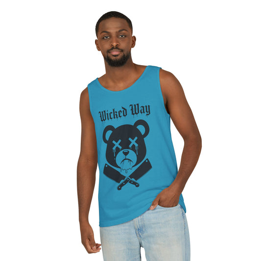 Limited Edition "Wicked Way" Drippy Bear Head Double Butcher Knife Tank Top