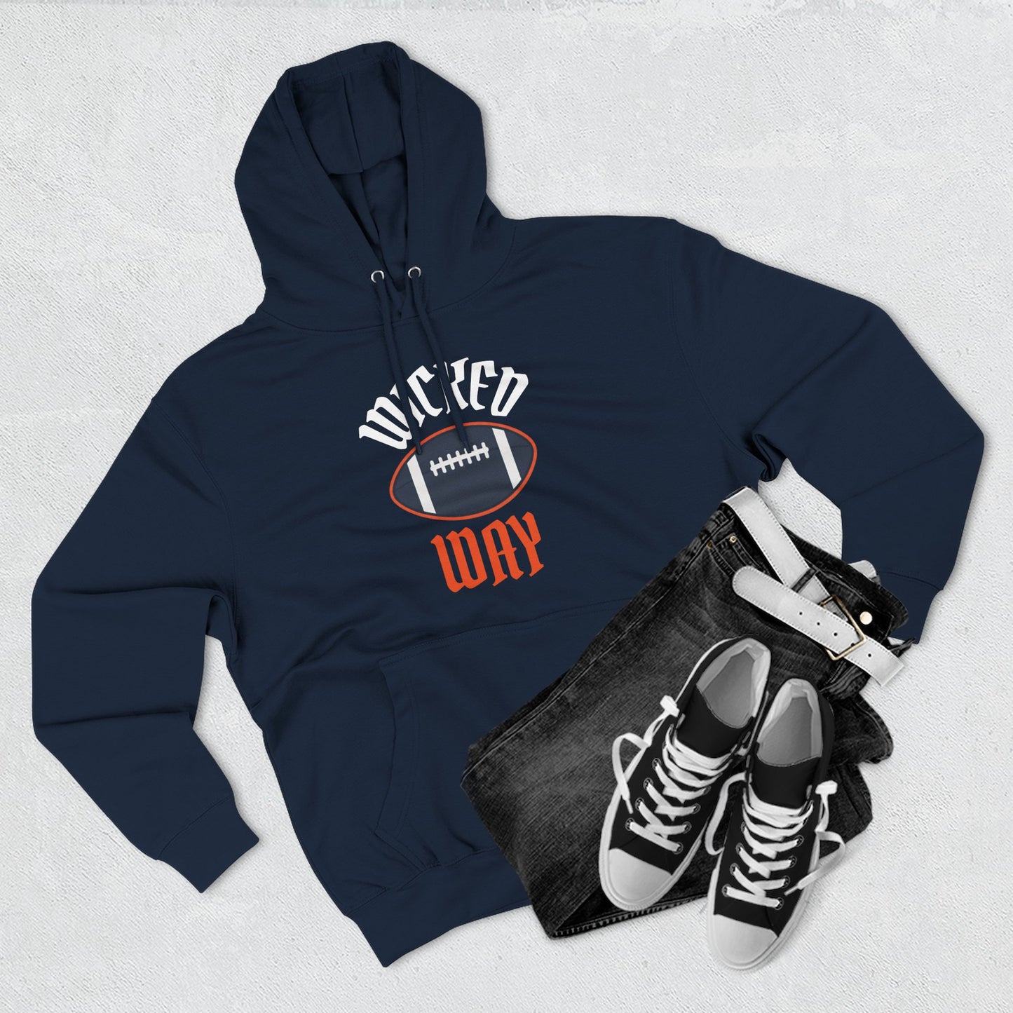 Legends Navy Blue "Wicked Way" Deady Bear Football White & Orange Fleece Hoodie