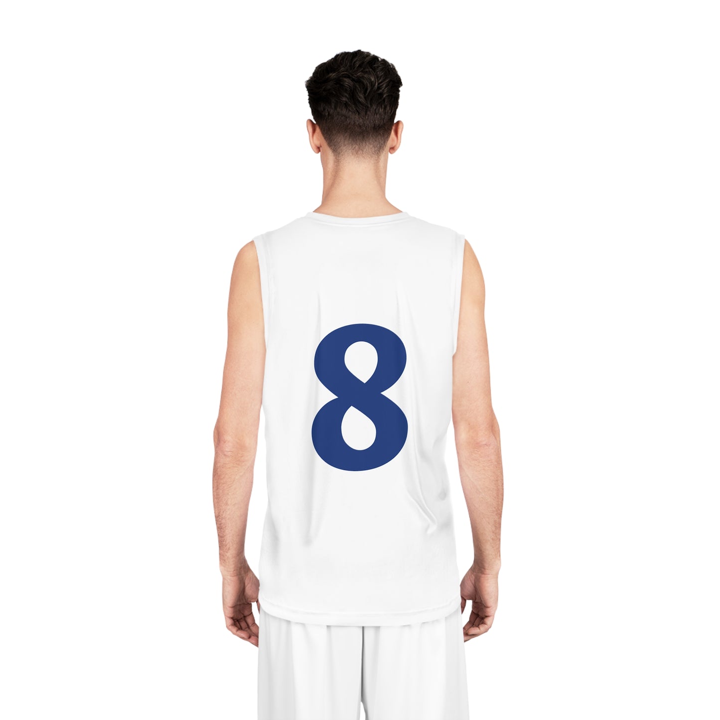 White & Blue "Hustler Ave" #8 Basketball Jersey