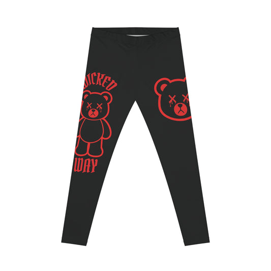 "Wicked Way" Deady Bear Black & Red Women's Casual Leggings