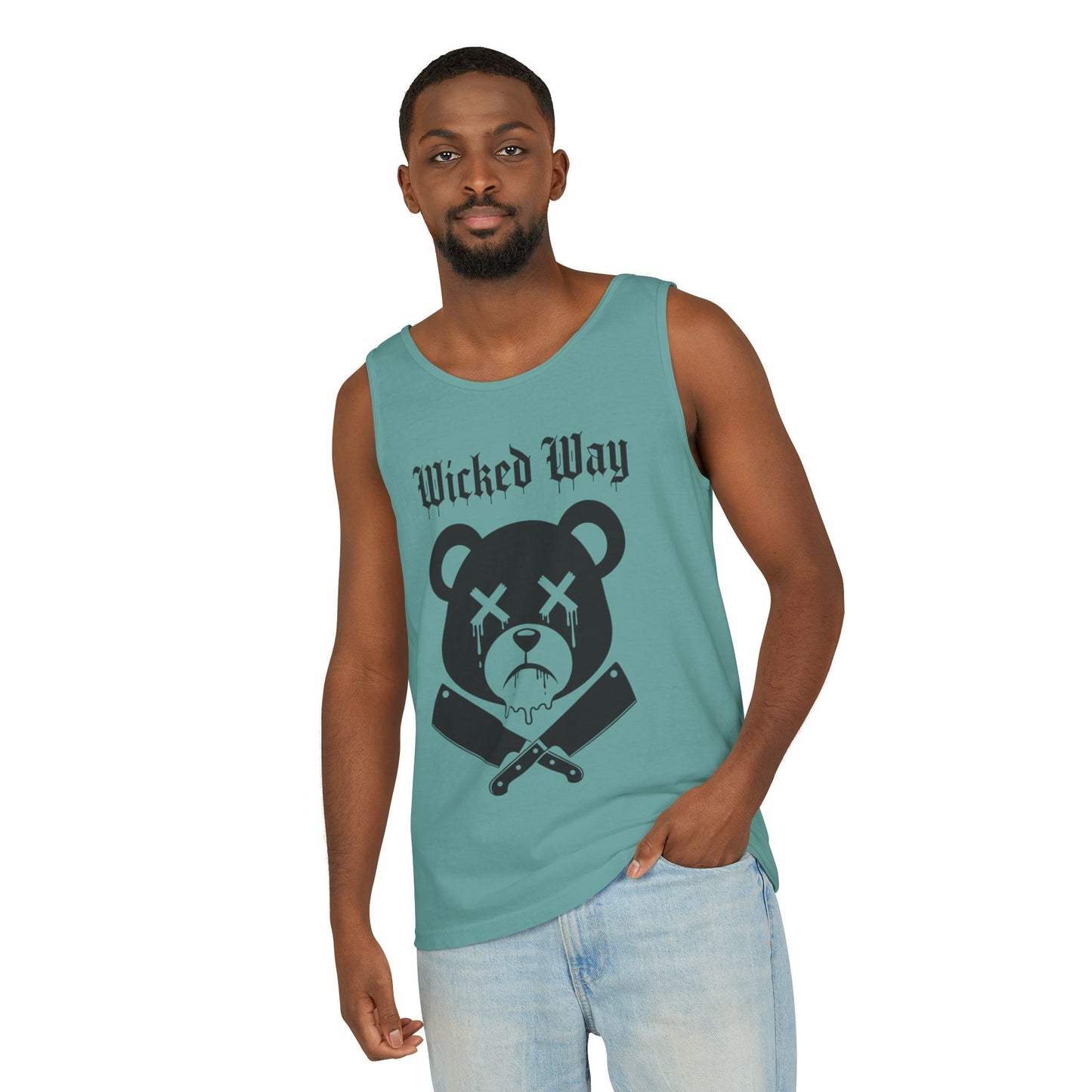 Limited Edition "Wicked Way" Drippy Bear Head Double Butcher Knife Tank Top