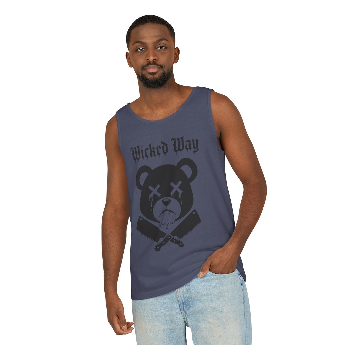 Limited Edition "Wicked Way" Drippy Bear Head Double Butcher Knife Tank Top