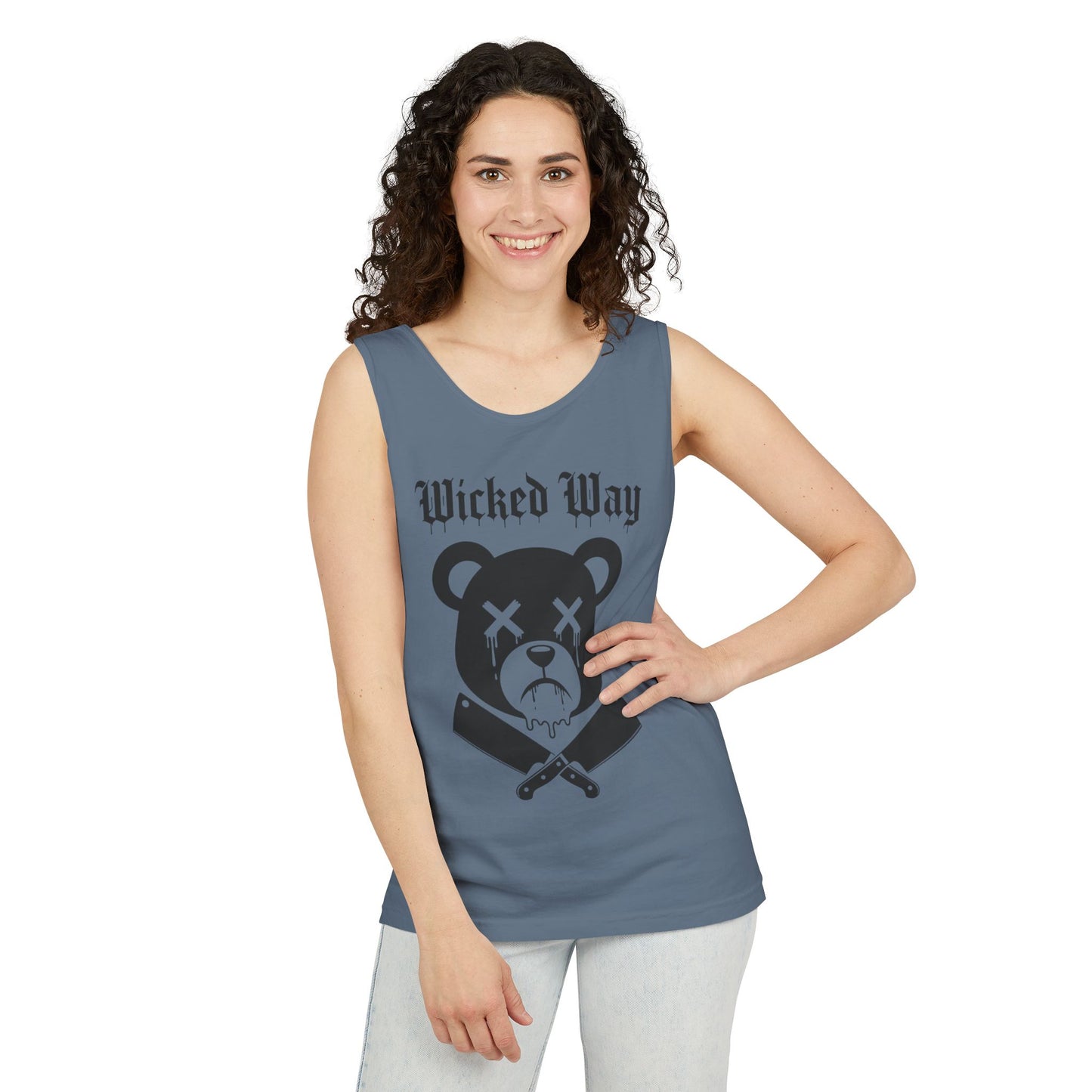 Limited Edition "Wicked Way" Drippy Bear Head Double Butcher Knife Tank Top