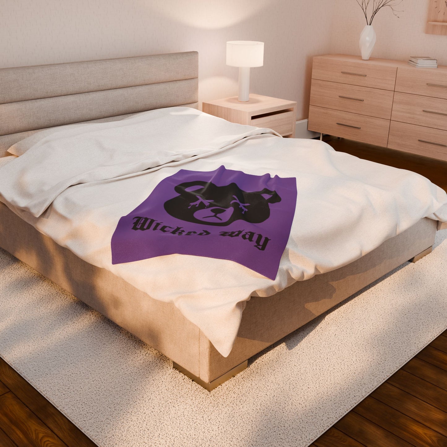 Light Purple "Wicked Way" Dead Bear Head Velveteen Plush Blanket