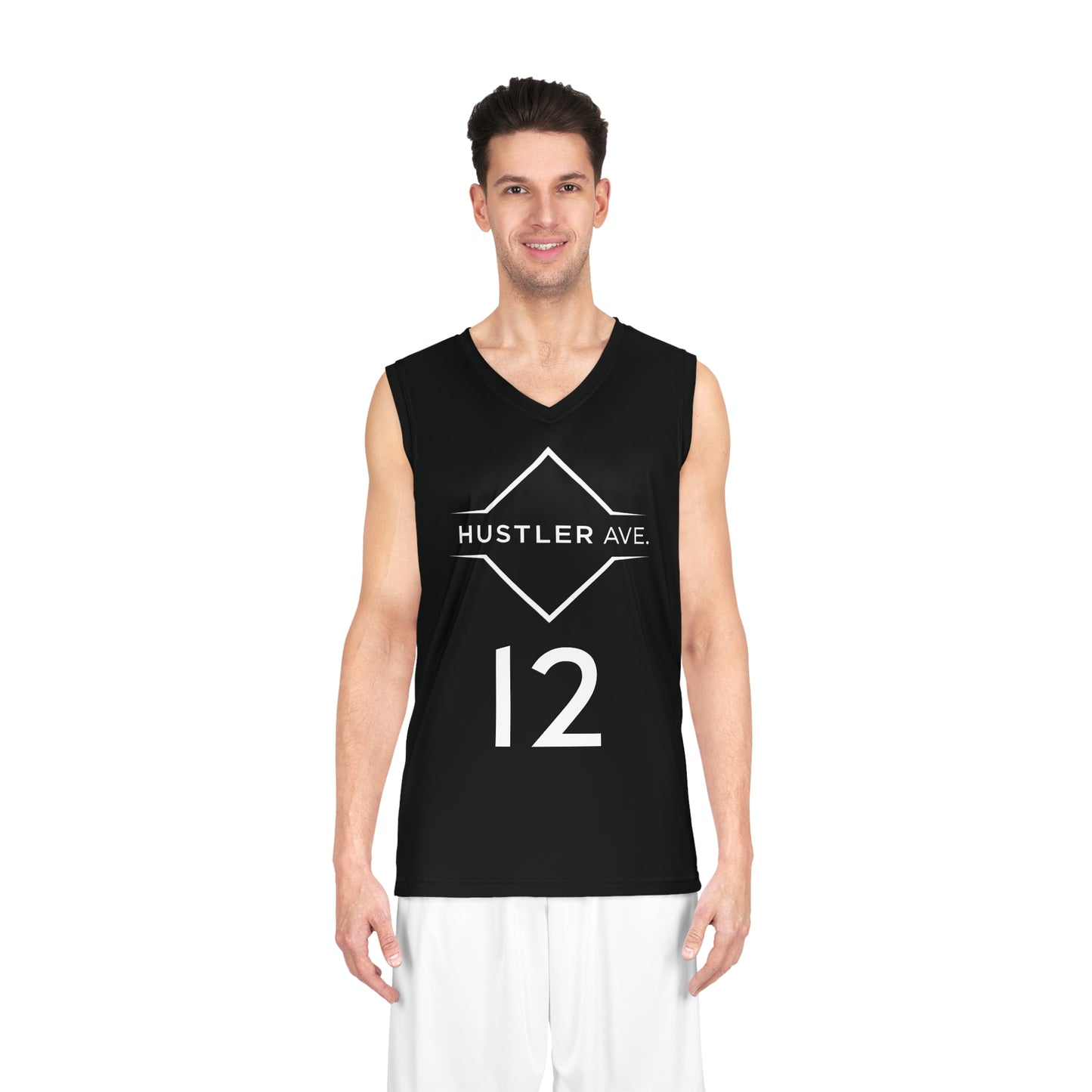 Black "Hustler Ave" #12 Avalanche Motion Alt. Basketball Jersey