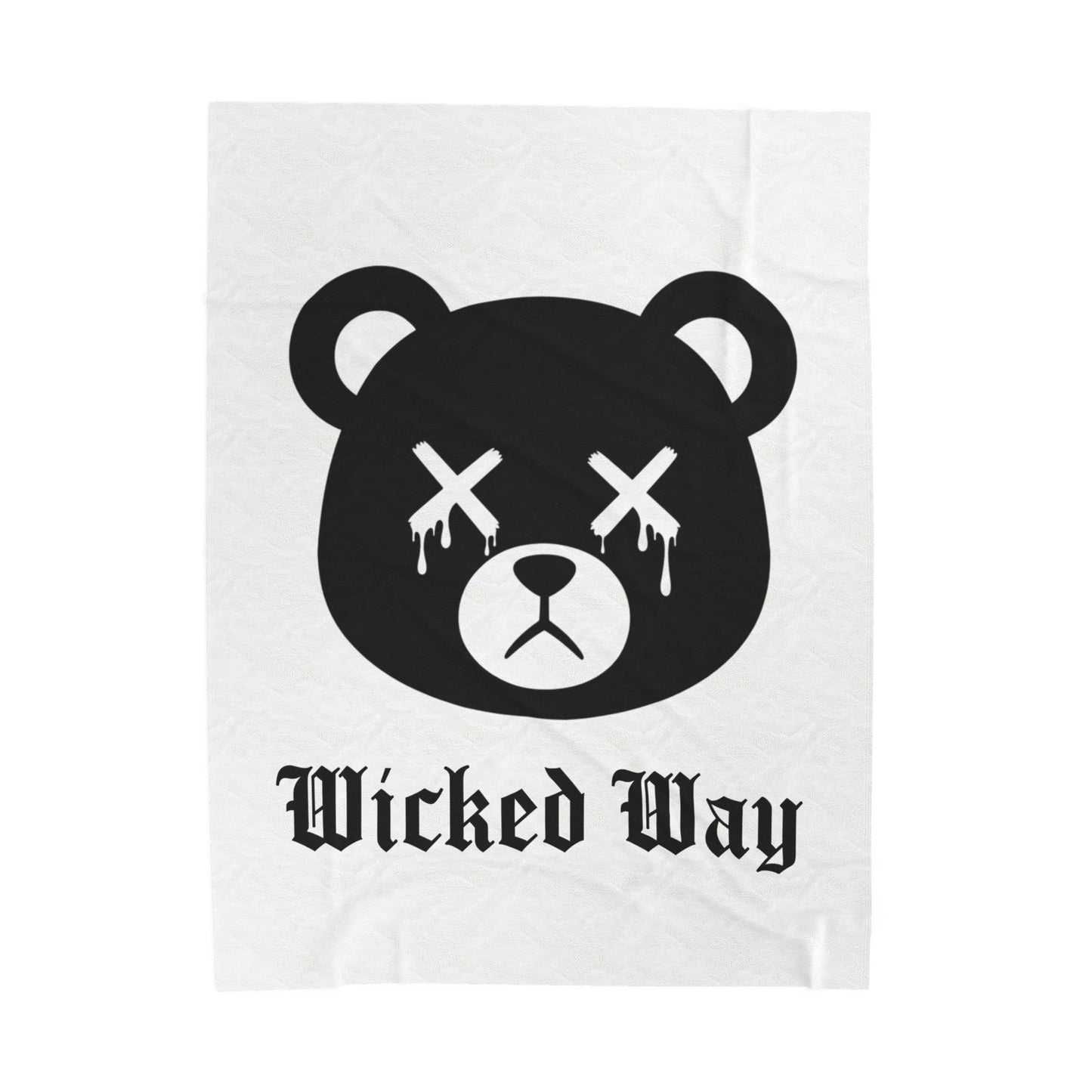 White "Wicked Way" Dead Bear Head Velveteen Plush Blanket