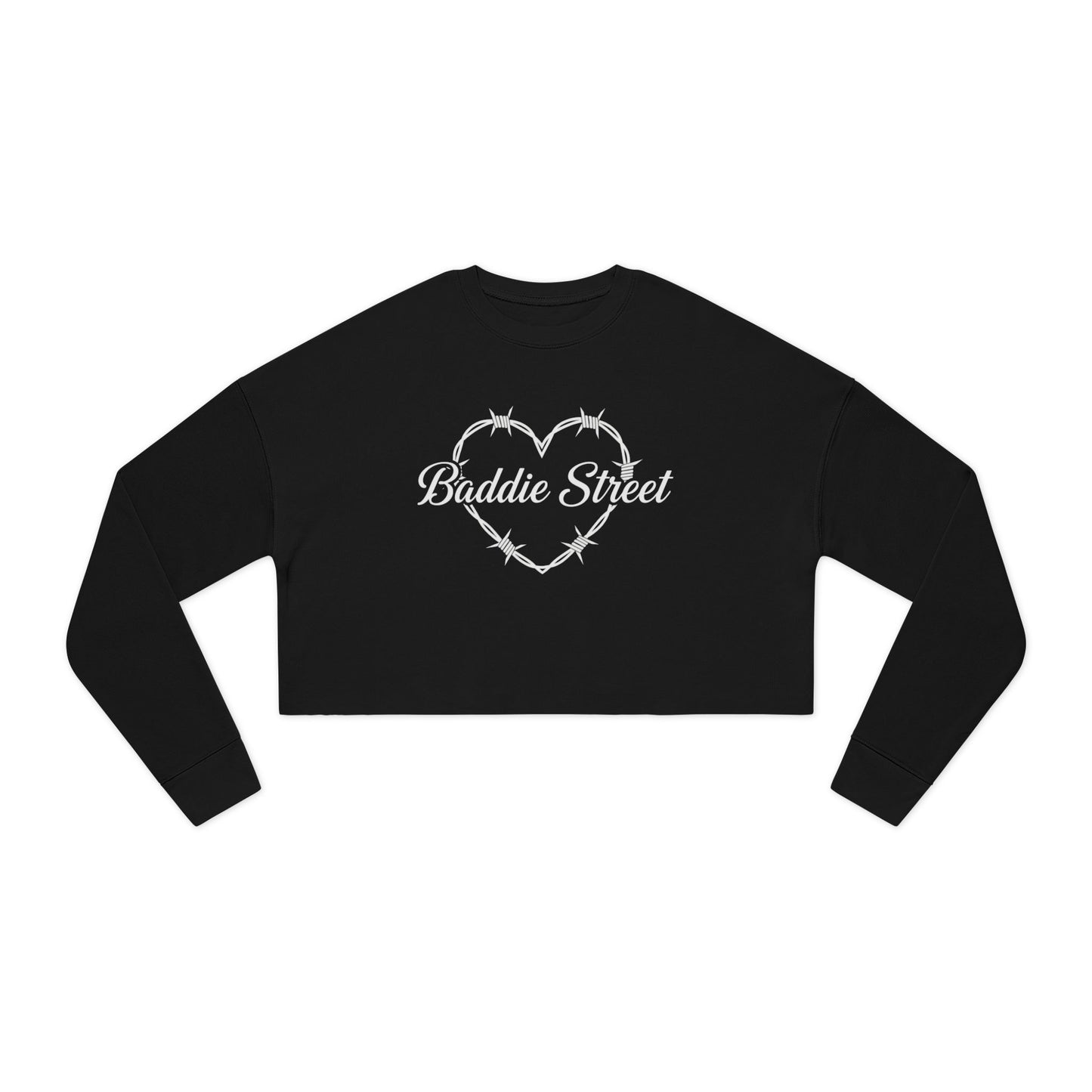 Exclusive "Baddie Street" Heart of Barbed Wire Script Cropped Sweatshirt