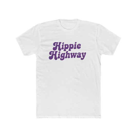 "Hippie Highway" Purple Script Cotton Crew Tee