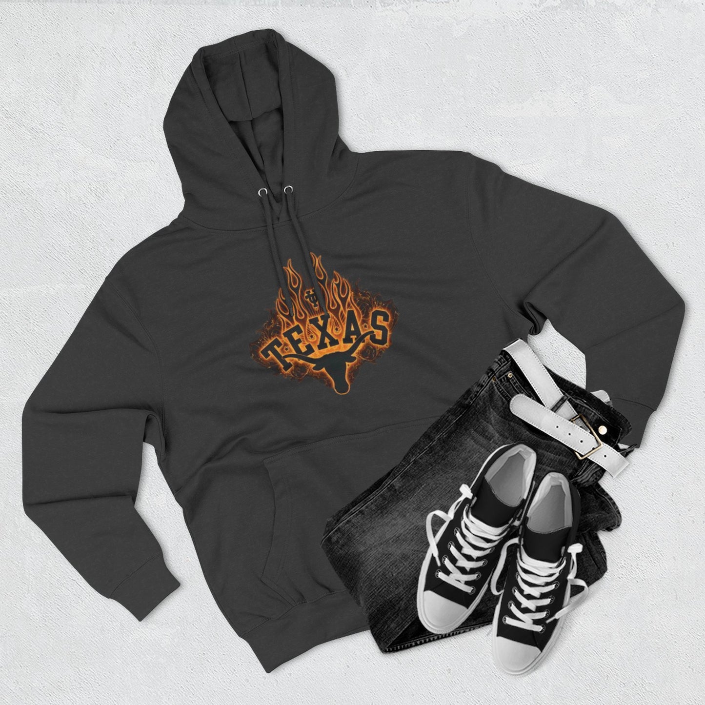 'Texas Firey Longhorn' Three-Panel Fleece Hoodie