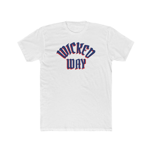 "Wicked Way" Deady Bear Front Script Back Bear Red & Blue Graphic Cotton Crew Tee