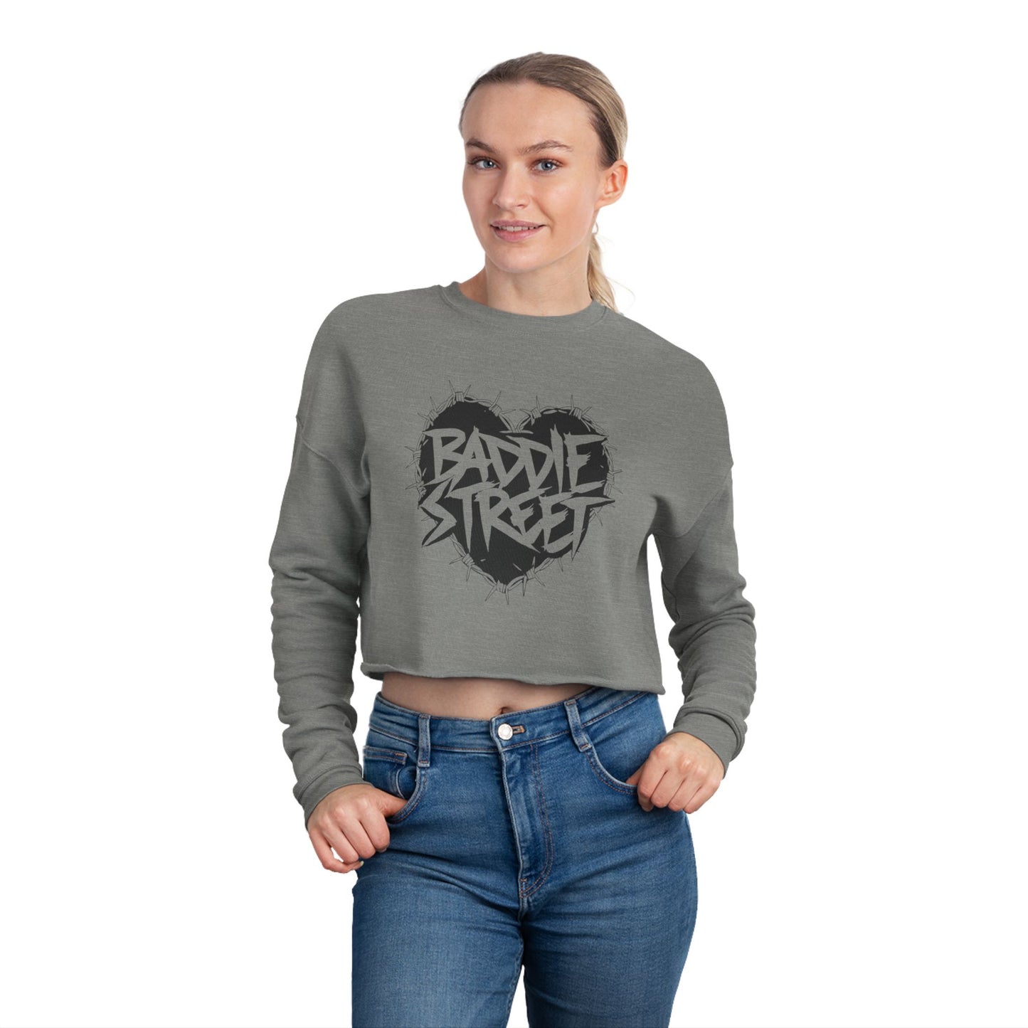Exclusive "Baddie Street" Barbed Wired Heart Woman's Cropped Sweatshirt
