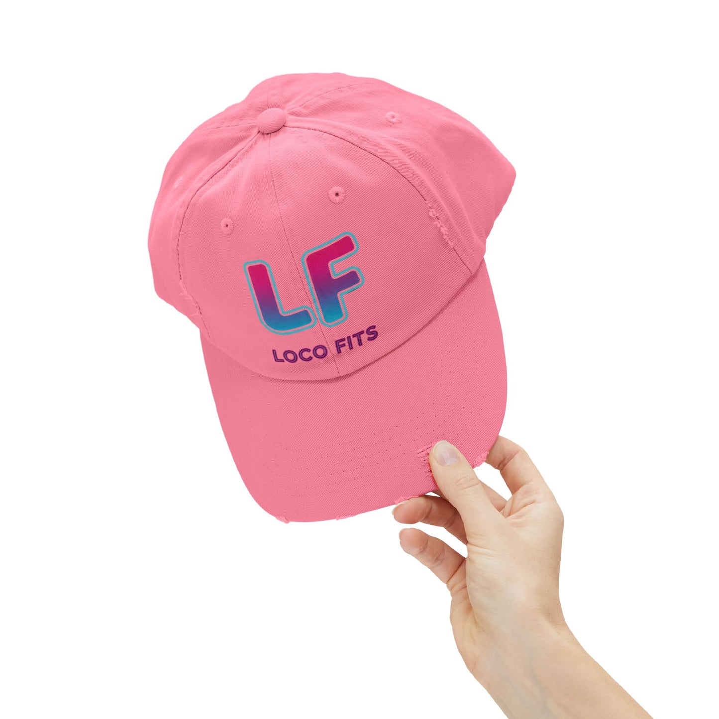 Unisex Distressed Cap - Loco Fits 'LF' Logo - Trendy Casual Hat for Everyday Wear