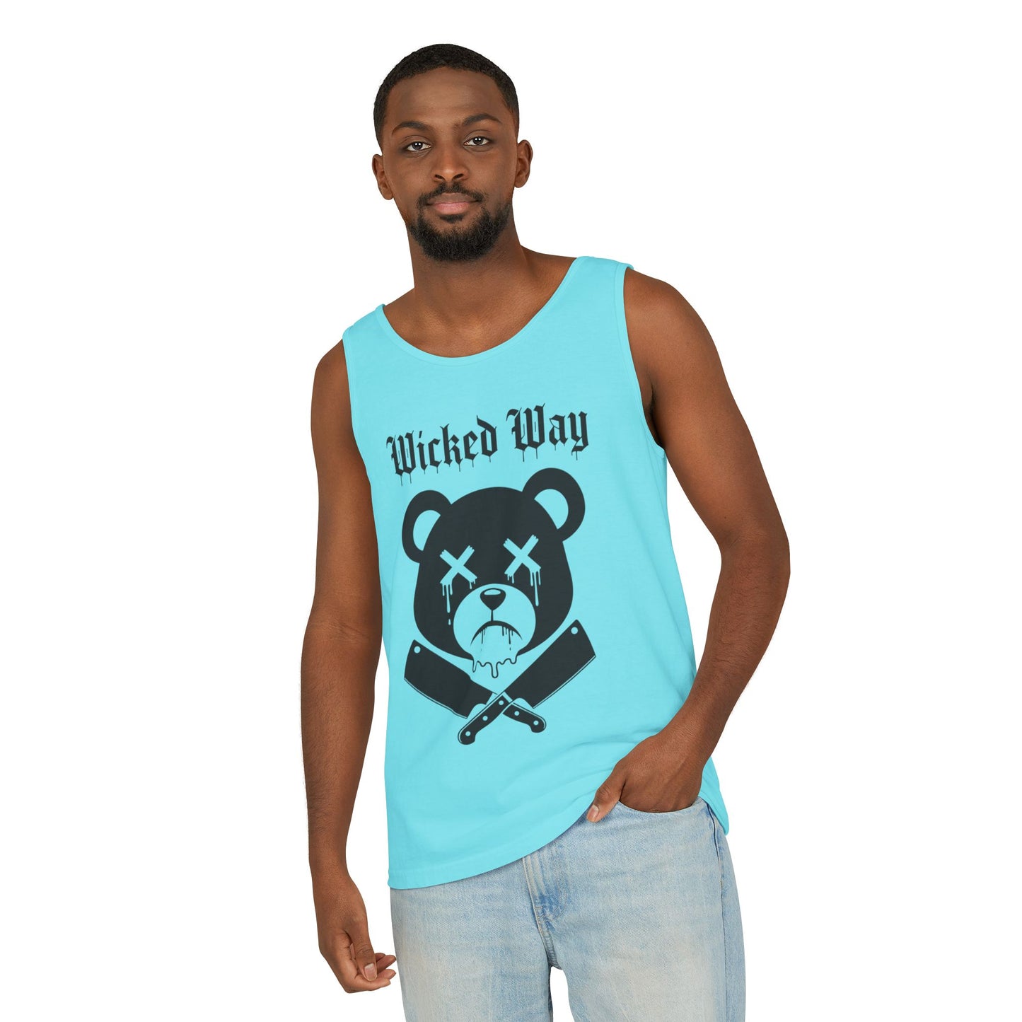 Limited Edition "Wicked Way" Drippy Bear Head Double Butcher Knife Tank Top