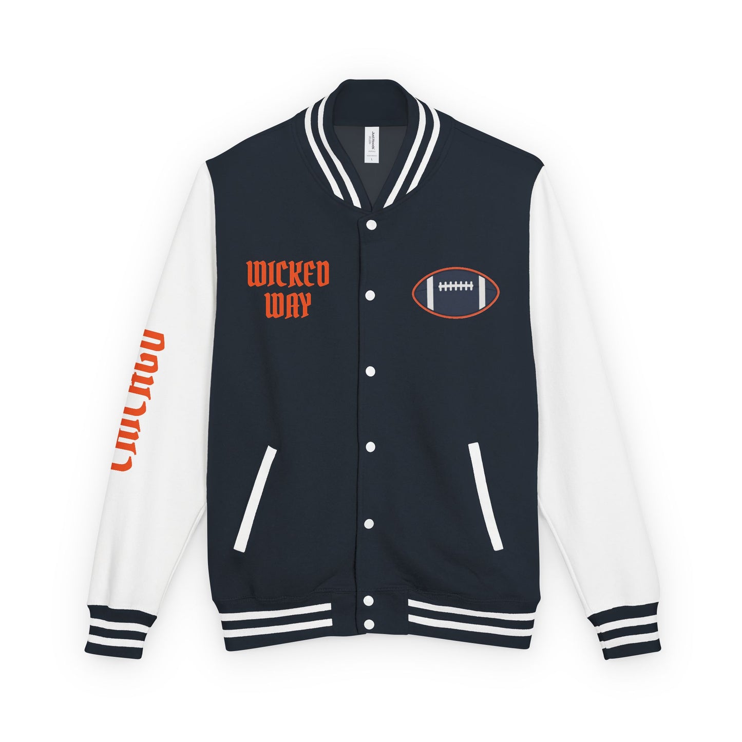Navy Blue & White "Wicked Way" Chicago Deady Bear Football Heavyweight Letterman Jacket