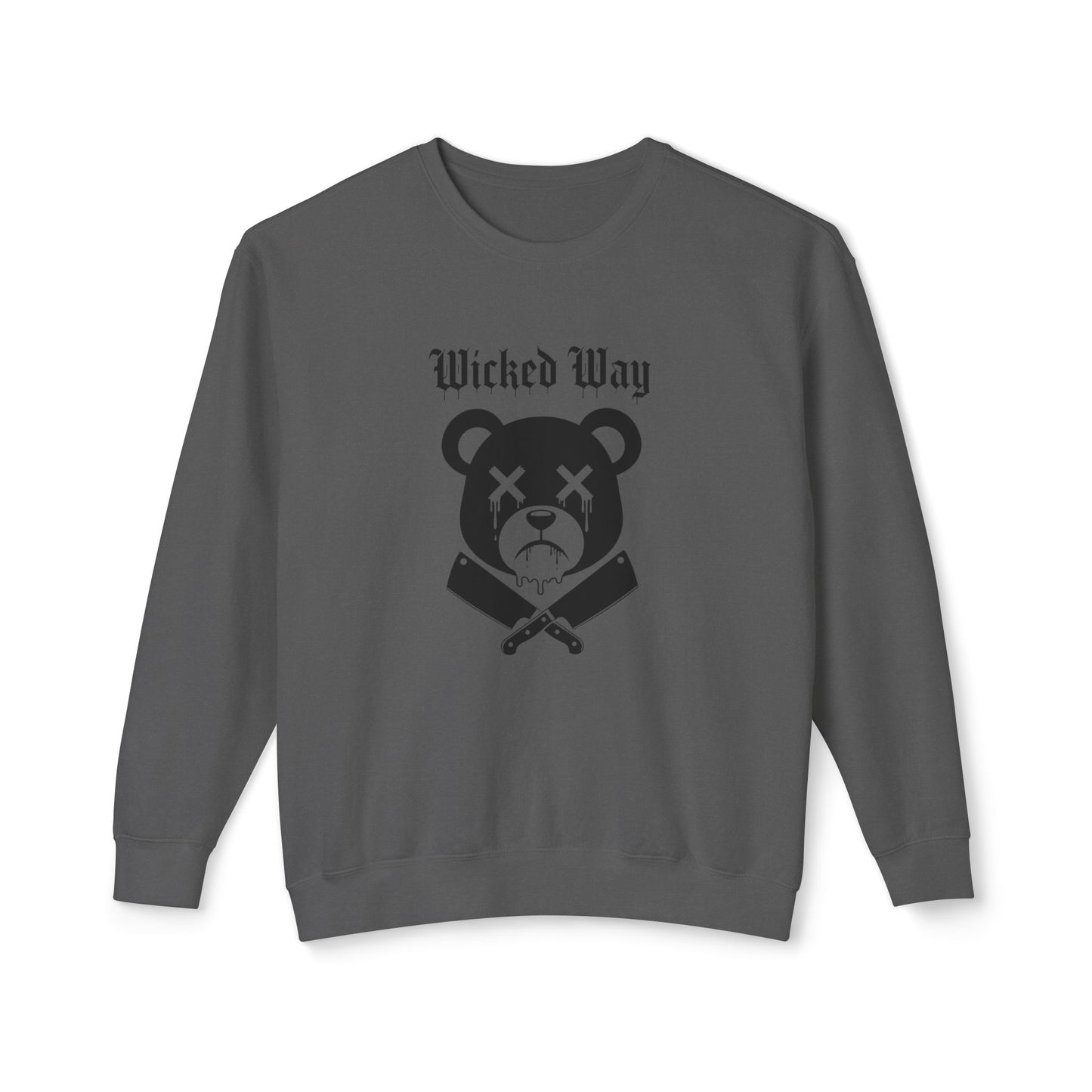 Limited Edition "Wicked Way" Drippy Bear Head Double Butcher Knife Lightweight Crewneck Sweatshirt (Multi Color Options)