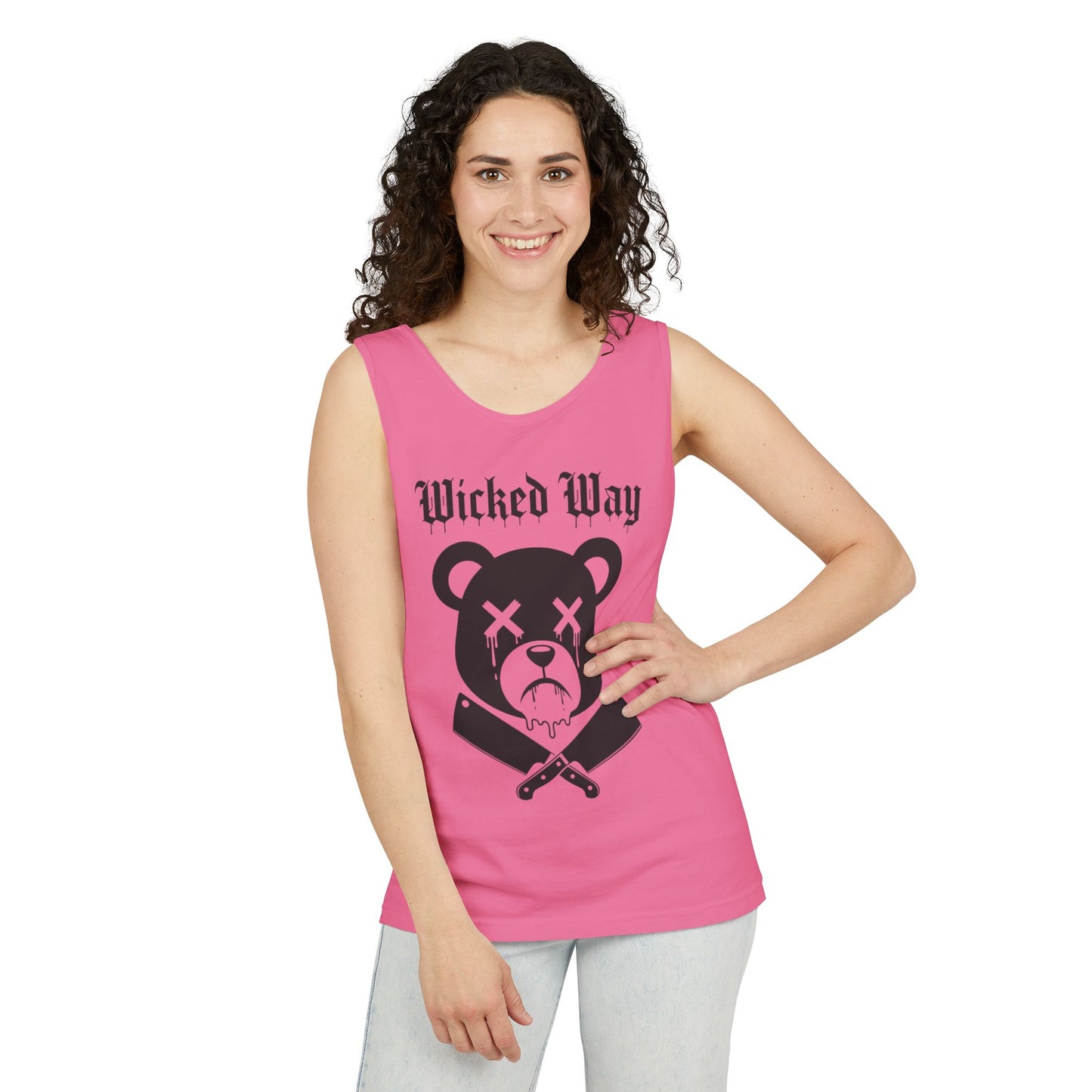 Limited Edition "Wicked Way" Drippy Bear Head Double Butcher Knife Tank Top