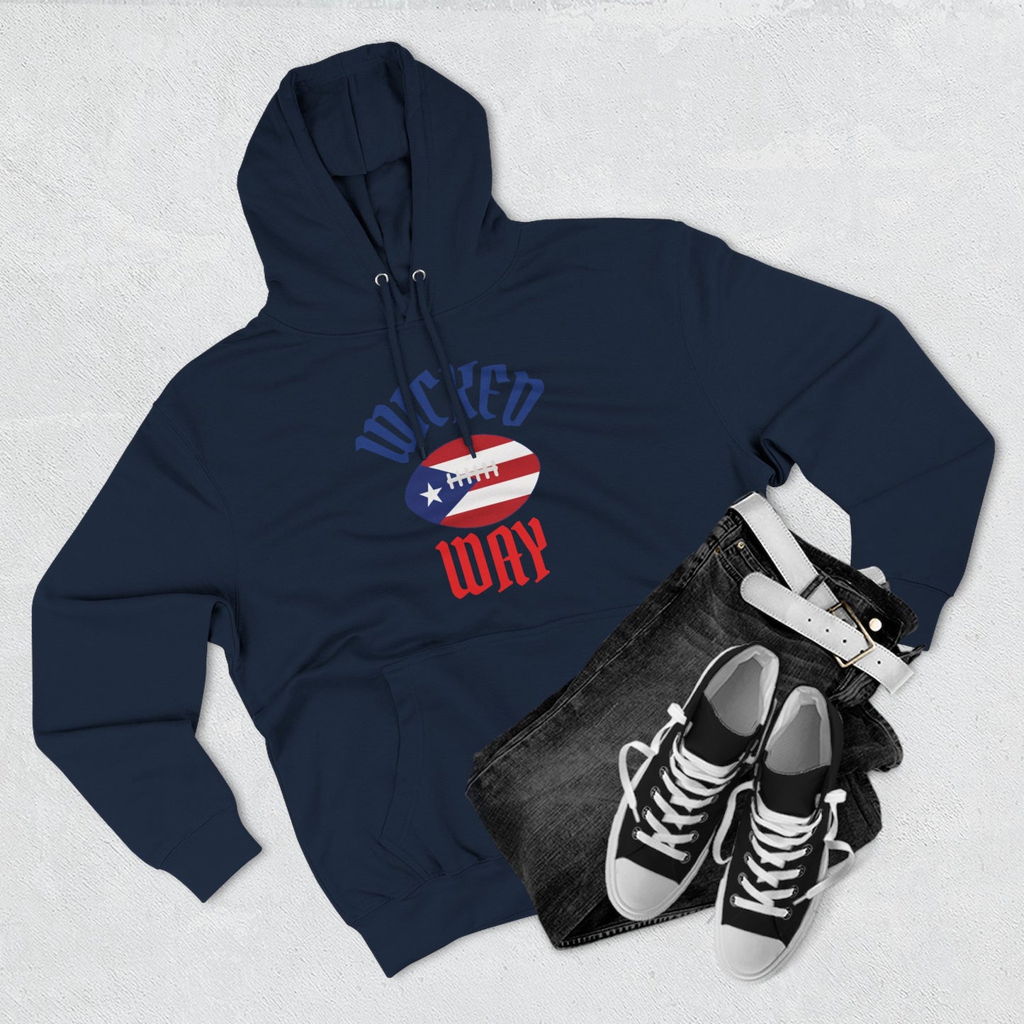 Nation "Wicked Way" Deady Bear Football Blue, White, & Red Fleece Hoodie