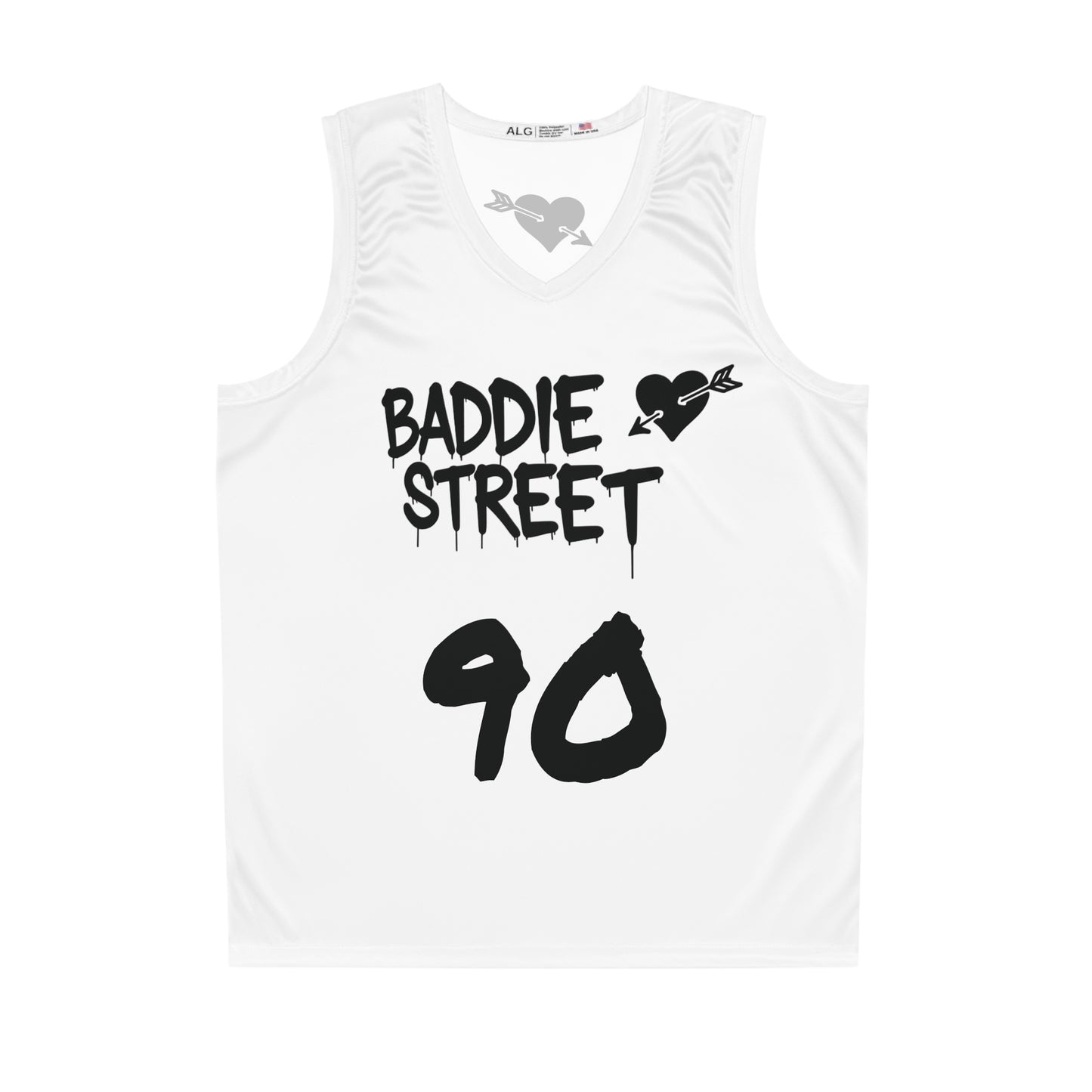 Limited Edition White & Black "Baddie Street" #90 Arrow Heart Alt. Basketball Jersey