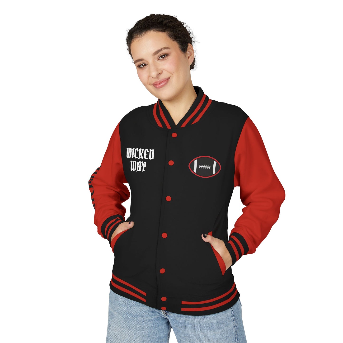 Red & Black "Wicked Way" Atlanta Deady Bear Football Heavyweight Letterman Jacket