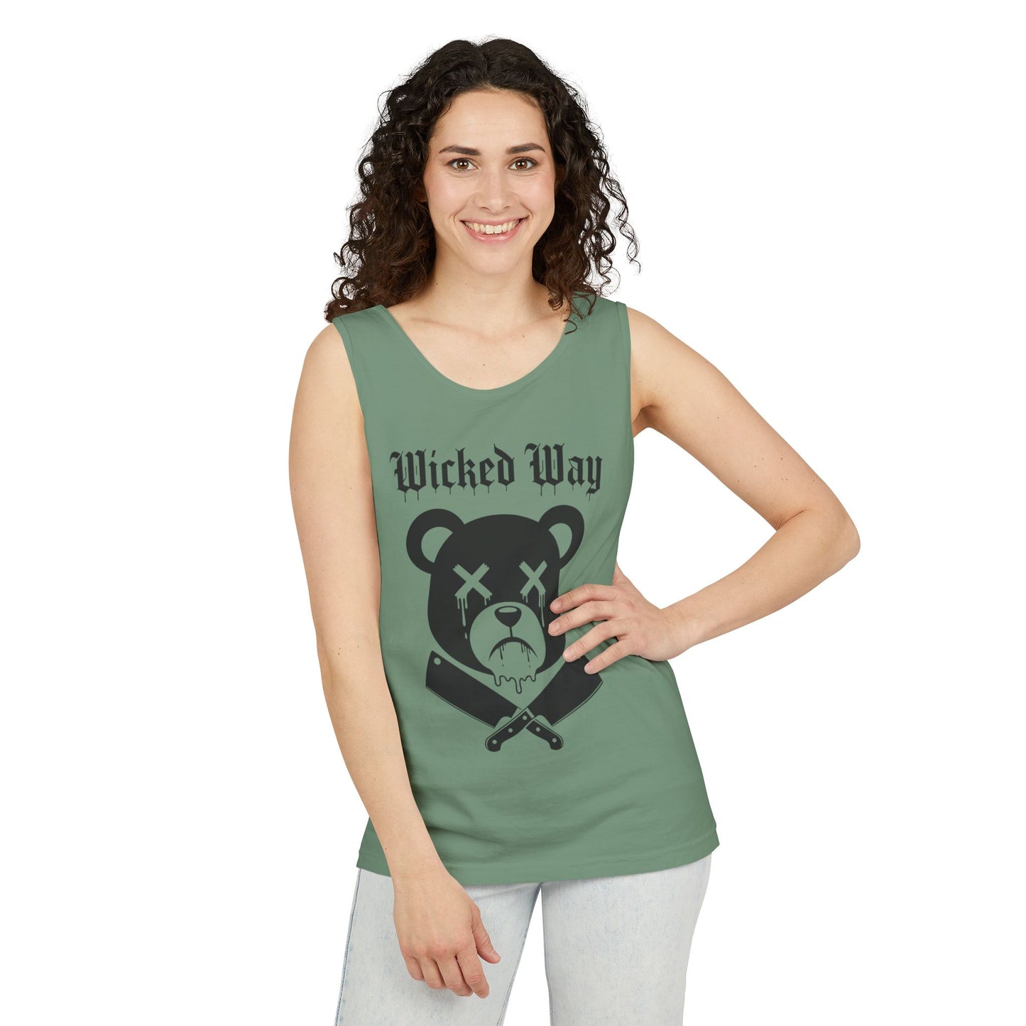 Limited Edition "Wicked Way" Drippy Bear Head Double Butcher Knife Tank Top