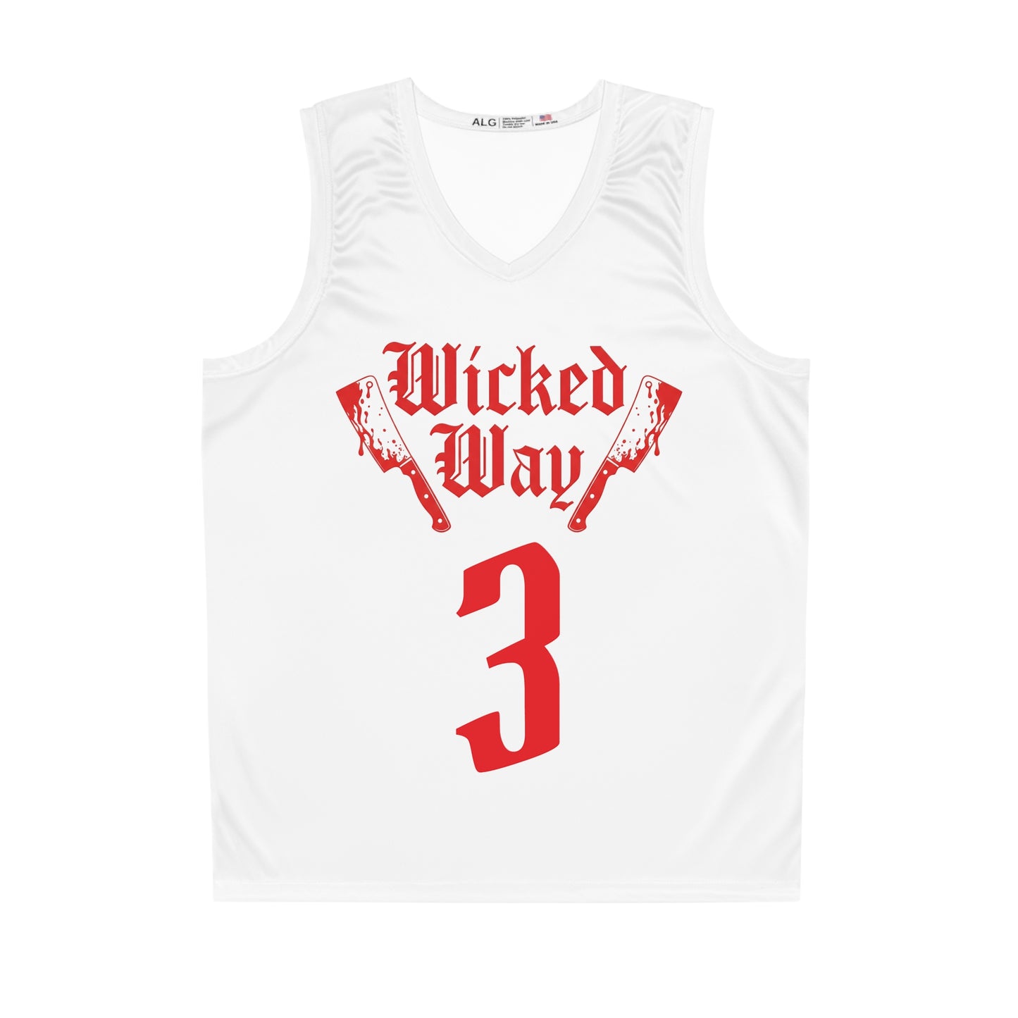 White & Red "Wicked Way" #3 Double Butcher Knives Alt. Basketball Jersey