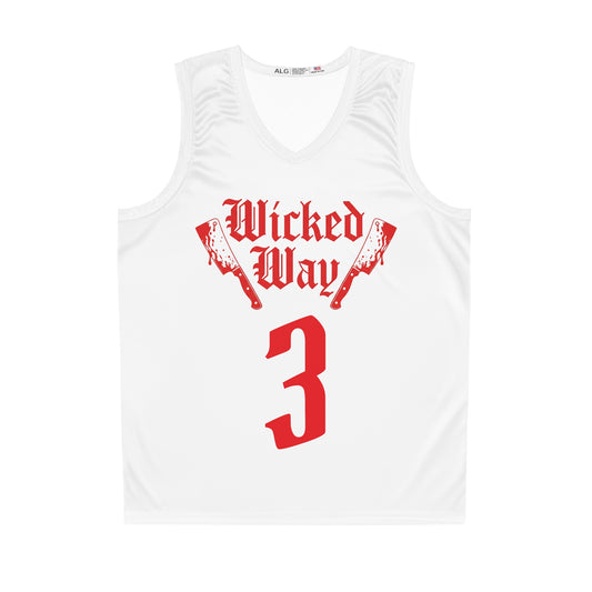 White & Red "Wicked Way" #3 Double Butcher Knives Alt. Basketball Jersey