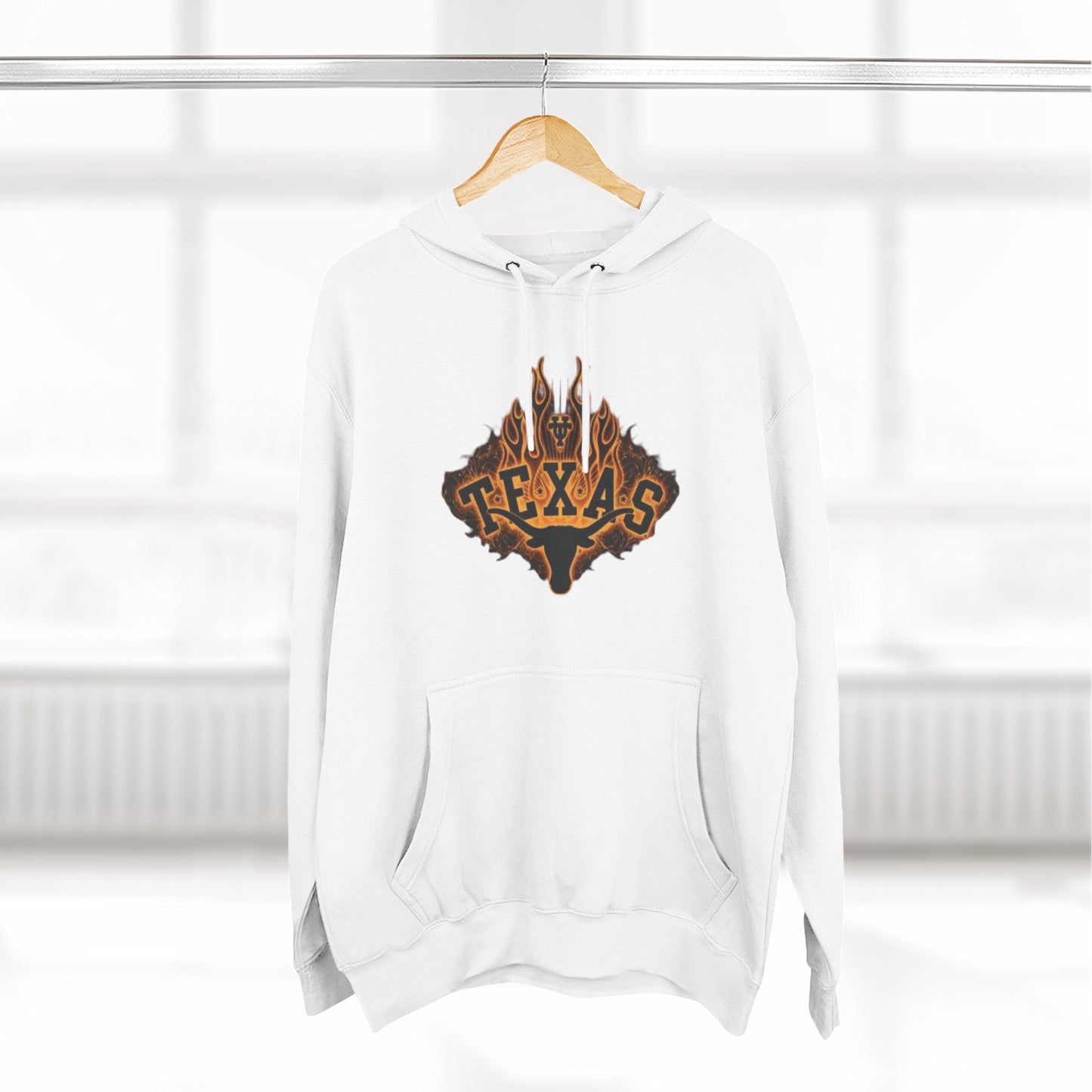 'Texas Firey Longhorn' Three-Panel Fleece Hoodie