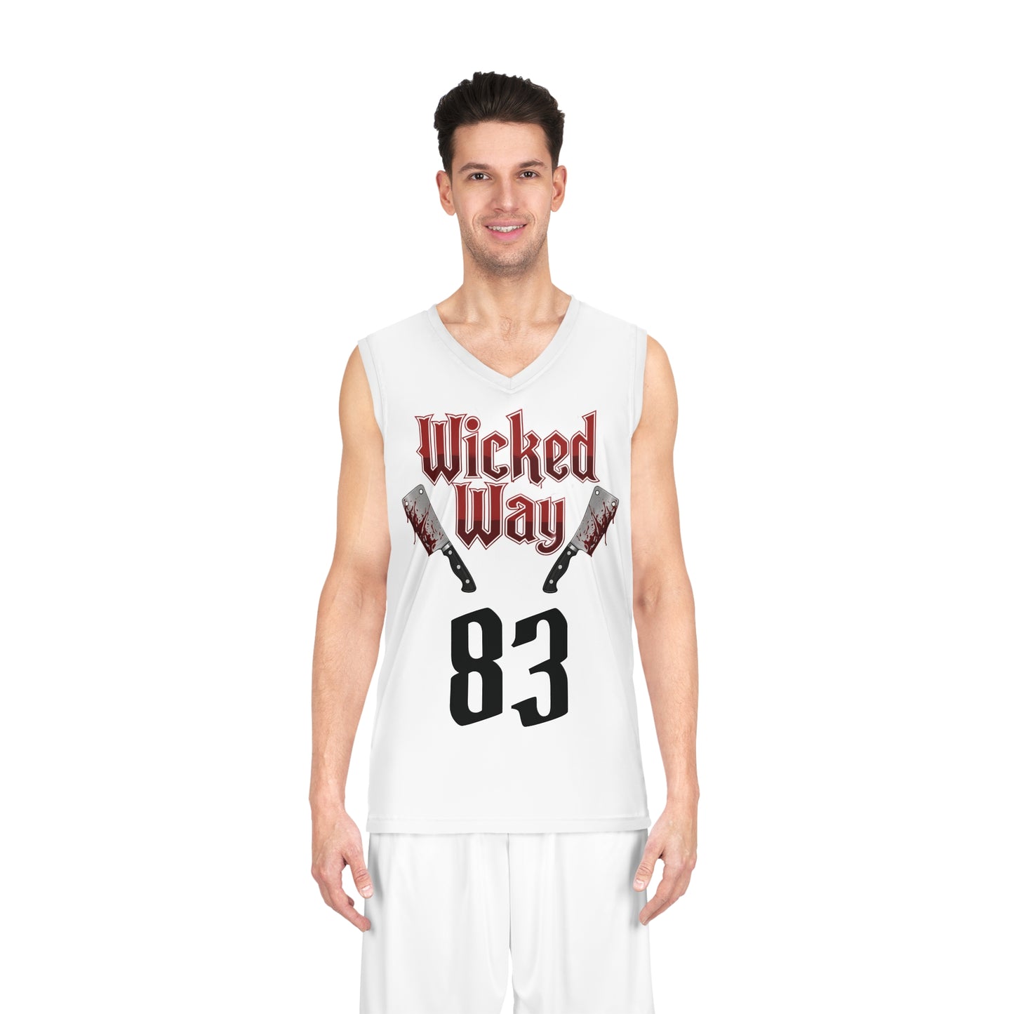 White "Wicked Way" #83 Double Butcher Knives Alt. Basketball Jersey