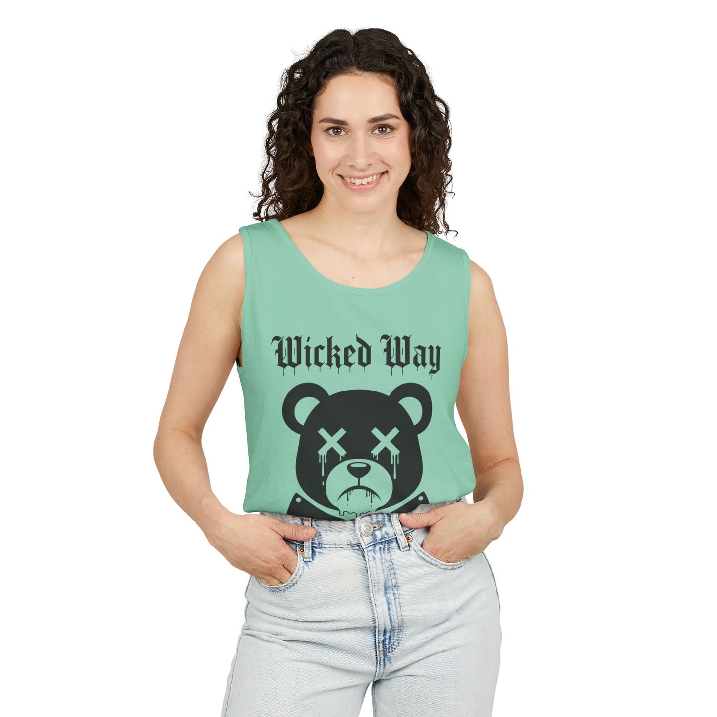 Limited Edition "Wicked Way" Drippy Bear Head Double Butcher Knife Tank Top