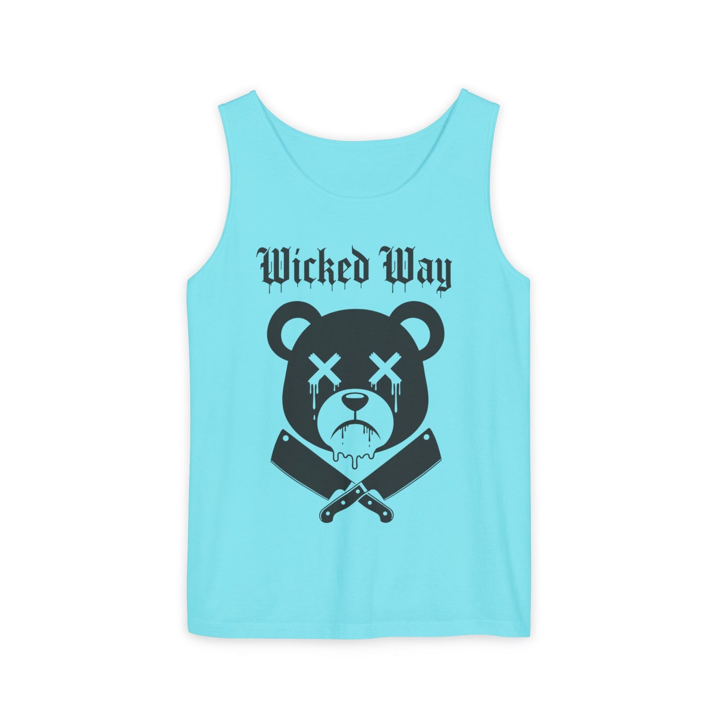 Limited Edition "Wicked Way" Drippy Bear Head Double Butcher Knife Tank Top