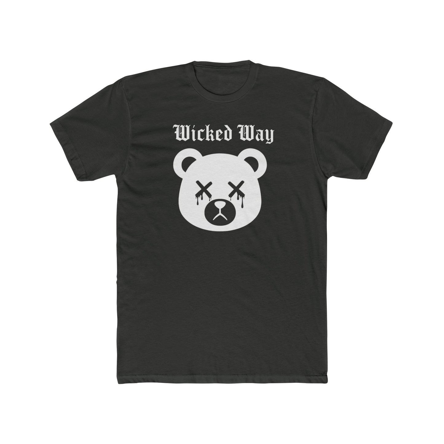 "Wicked Way" Dead Bear Head White Logo Cotton Crew Tee