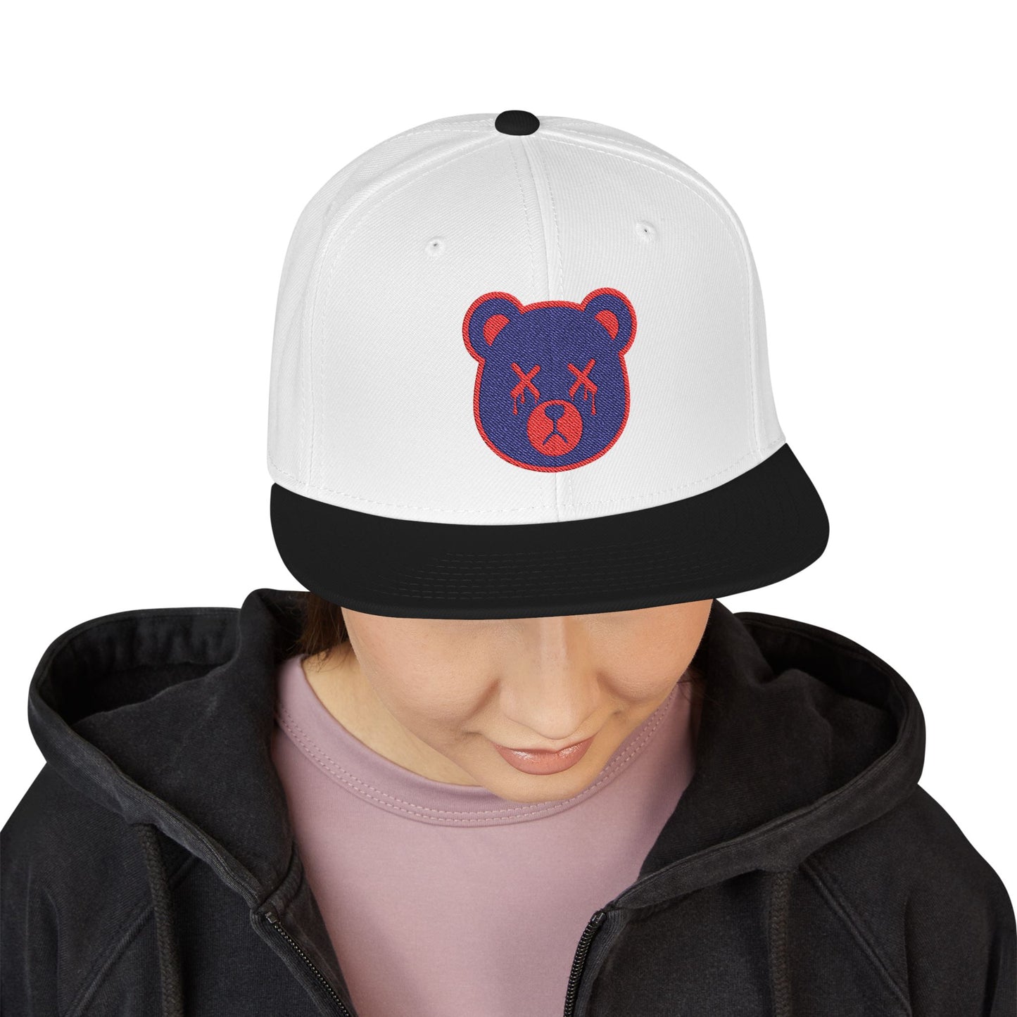 "Wicked Way" Deady Bear Head Blue & Red Snapback