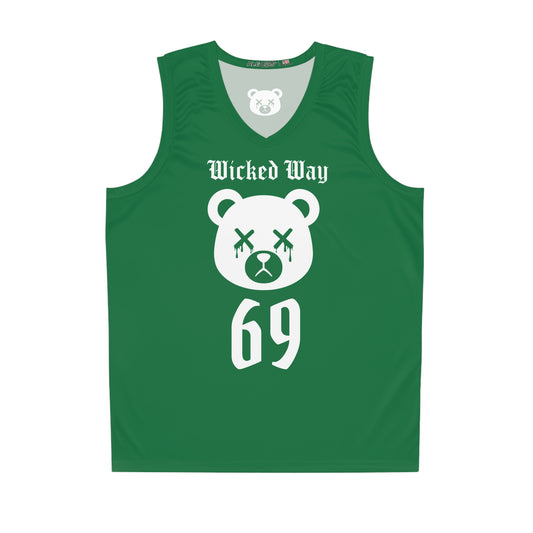 Green & White "Wicked Way" #69 Dead Bear Head Alt. Basketball Jersey