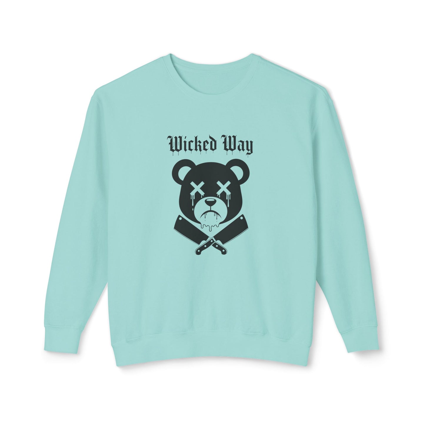 Limited Edition "Wicked Way" Drippy Bear Head Double Butcher Knife Lightweight Crewneck Sweatshirt (Multi Color Options)