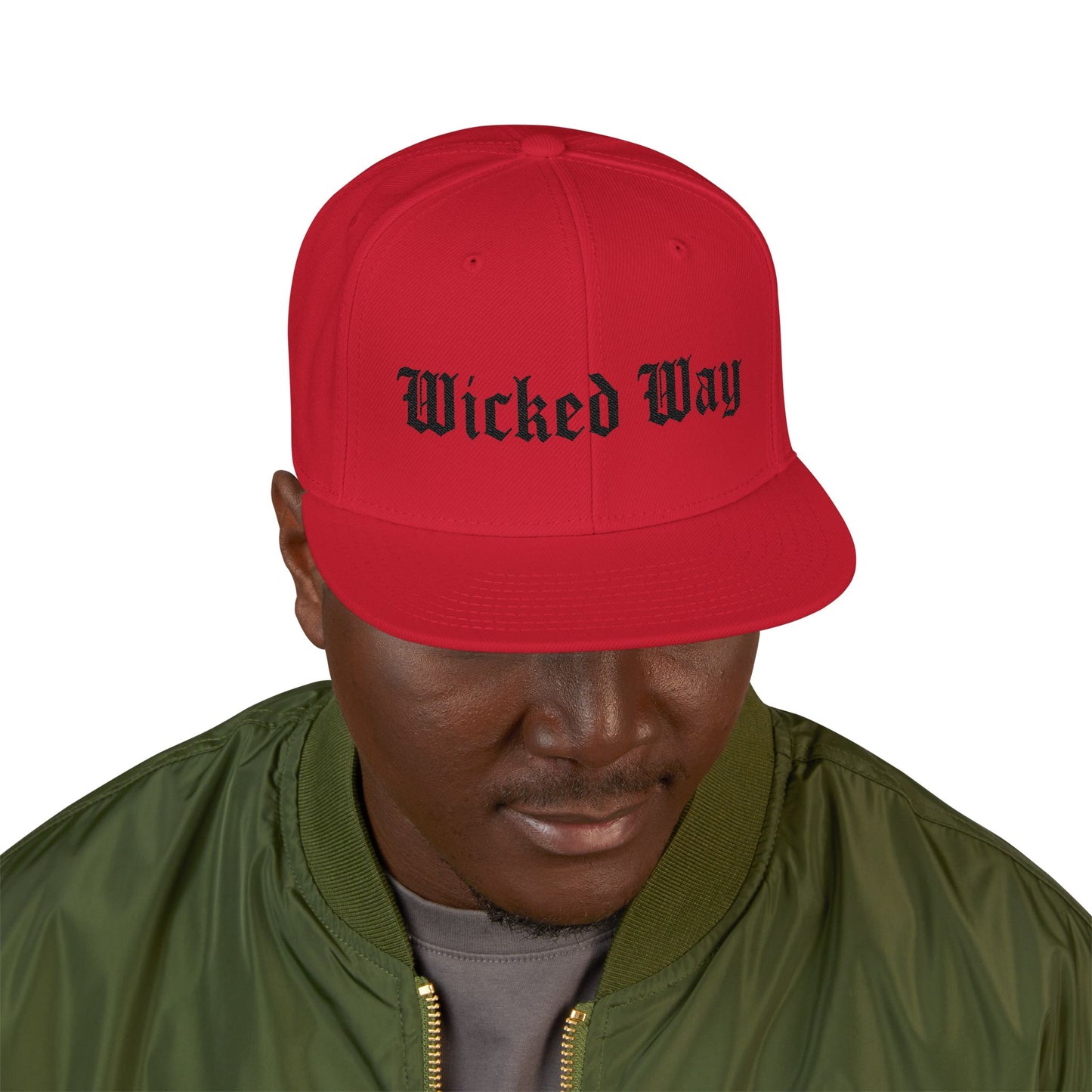 "Wicked Way" Black Gothic Script Flat Bill Cap