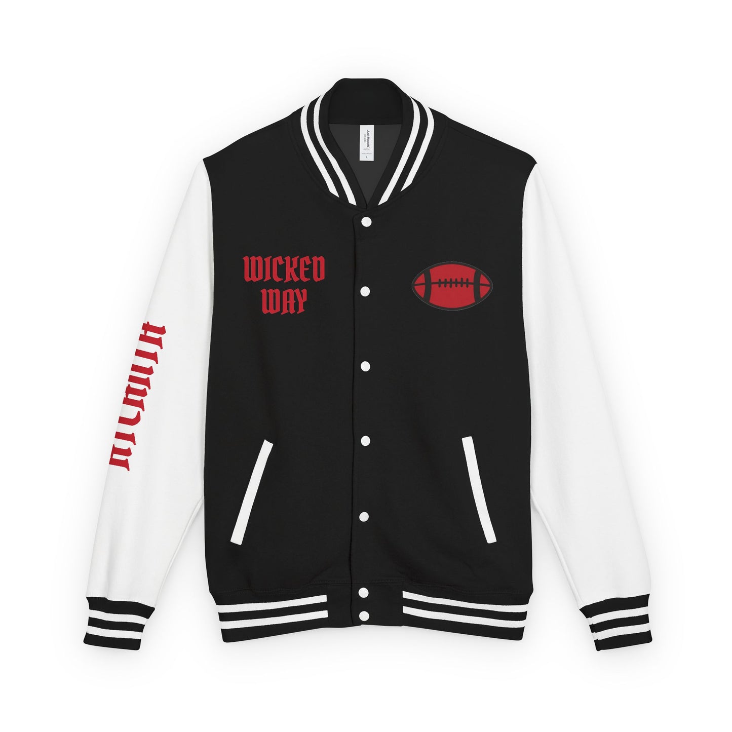 Black & White "Wicked Way" Atlanta Deady Bear Football Heavyweight Letterman Jacket