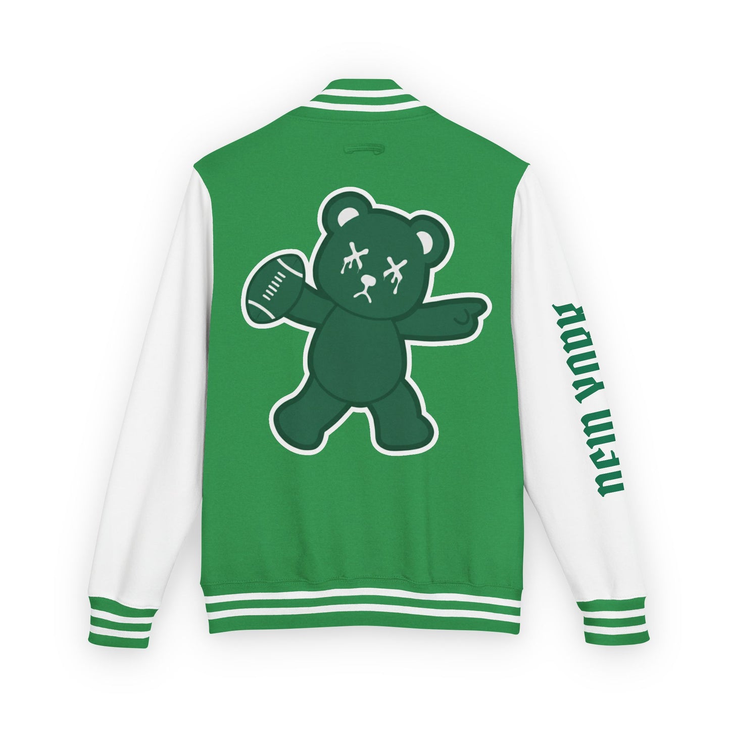 Green & White "Wicked Way" New York Deady Bear Football Heavyweight Letterman Jacket