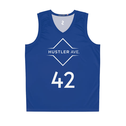 Blue "Hustler Ave" #42 Avalanche Motion Alt. Basketball Jersey