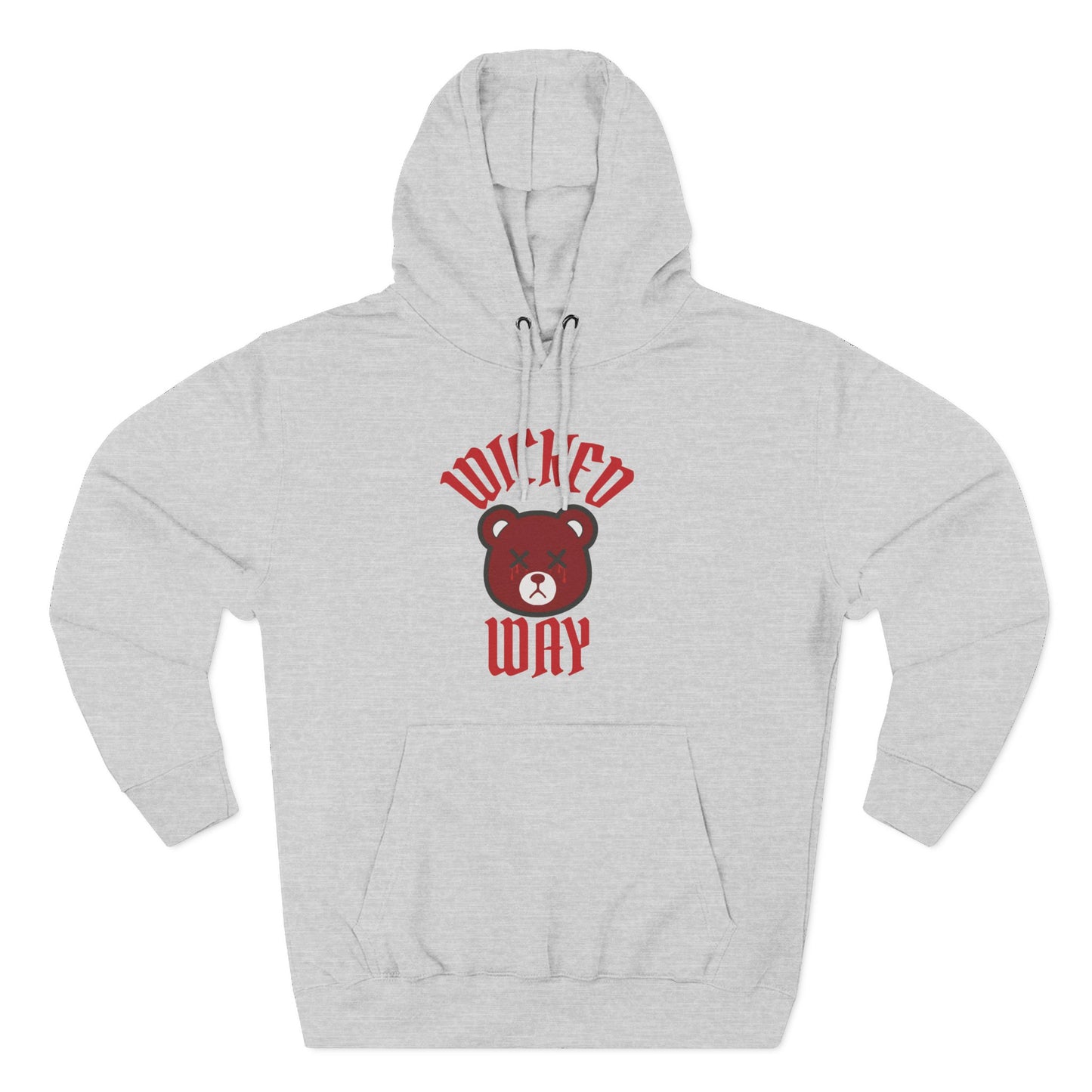 Grey "Wicked Way" Deady Bear Dark Red Fleece Hoodie