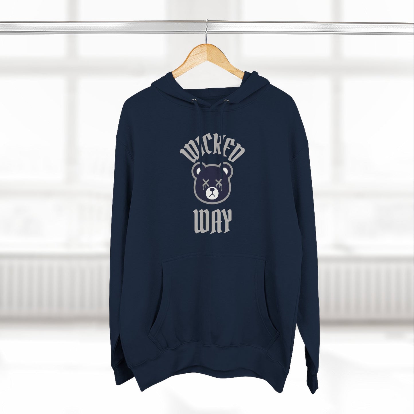 Navy "Wicked Way" Deady Bear Navy & Grey Fleece Hoodie